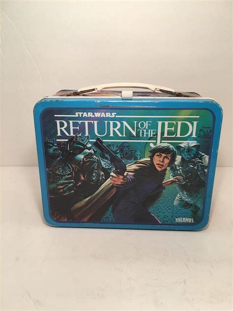 return of the jedi original metal lunch box|1983 return of jedi lunch box.